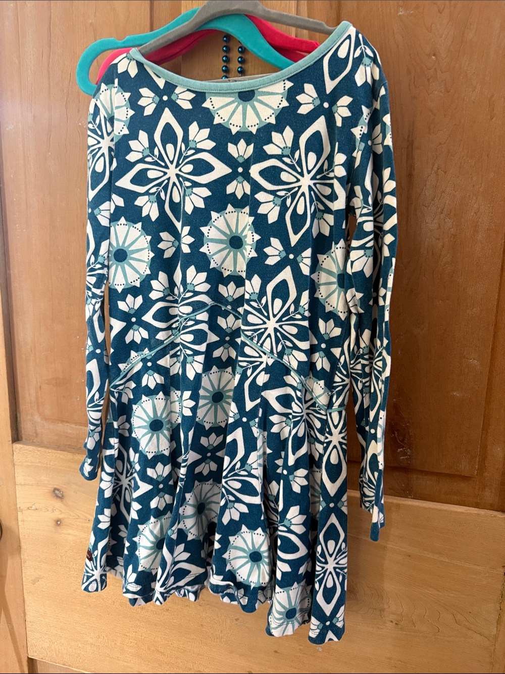 Tea Collection Teal and Cream Floral-Pattern Long Sleeve Tunic
